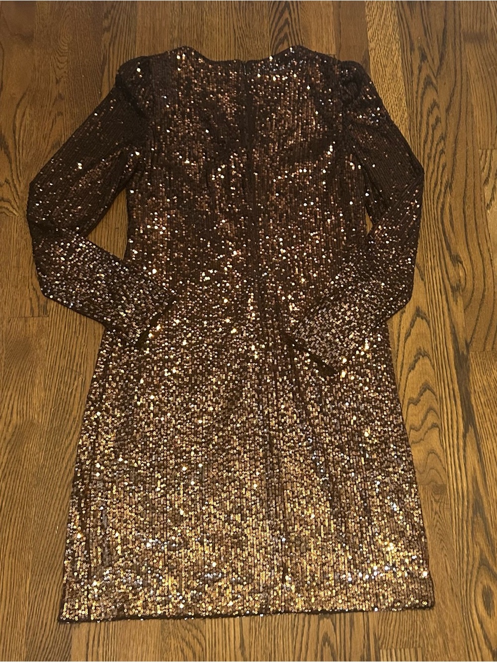 DKNY Bronze Gold Sequin V-Neck Long Sleeve mini Cocktail dress - Picture 7 of 9